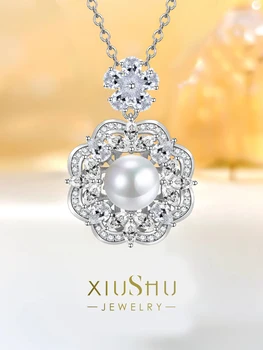 Luxus divatos Beimu Gyöngy, 925 ezüst medál magas szén-dioxid-gyémánt berakással, hiánypótló design, retro high-end érzem, - Kép 1  