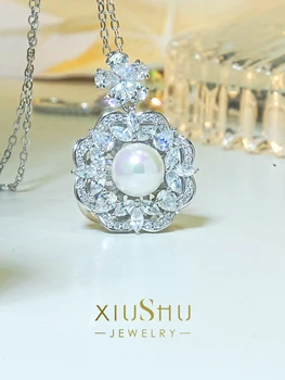 Luxus divatos Beimu Gyöngy, 925 ezüst medál magas szén-dioxid-gyémánt berakással, hiánypótló design, retro high-end érzem, - Kép 2  